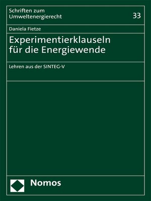 cover image of Experimentierklauseln für die Energiewende